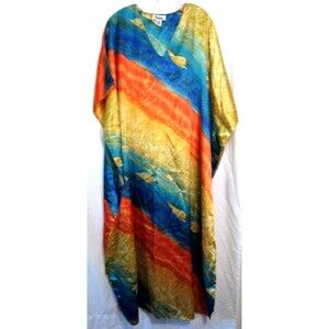 Winlar Vintage Multicolored Seashell Beach Scene V Neck Mumu Kaftan OS EUC